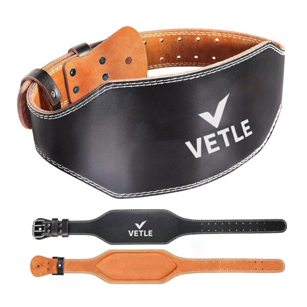 VETLE Genuine Leather Weight Lifting Belt – Heavy Duty Lumbar Back Support for Gym, Squats, and Powerlifting