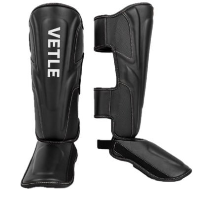 VETLE Premium Leather Shin Instep Guards – Heavy Duty Protection for Muay Thai, MMA, Kickboxing, and Sparring (Pair)