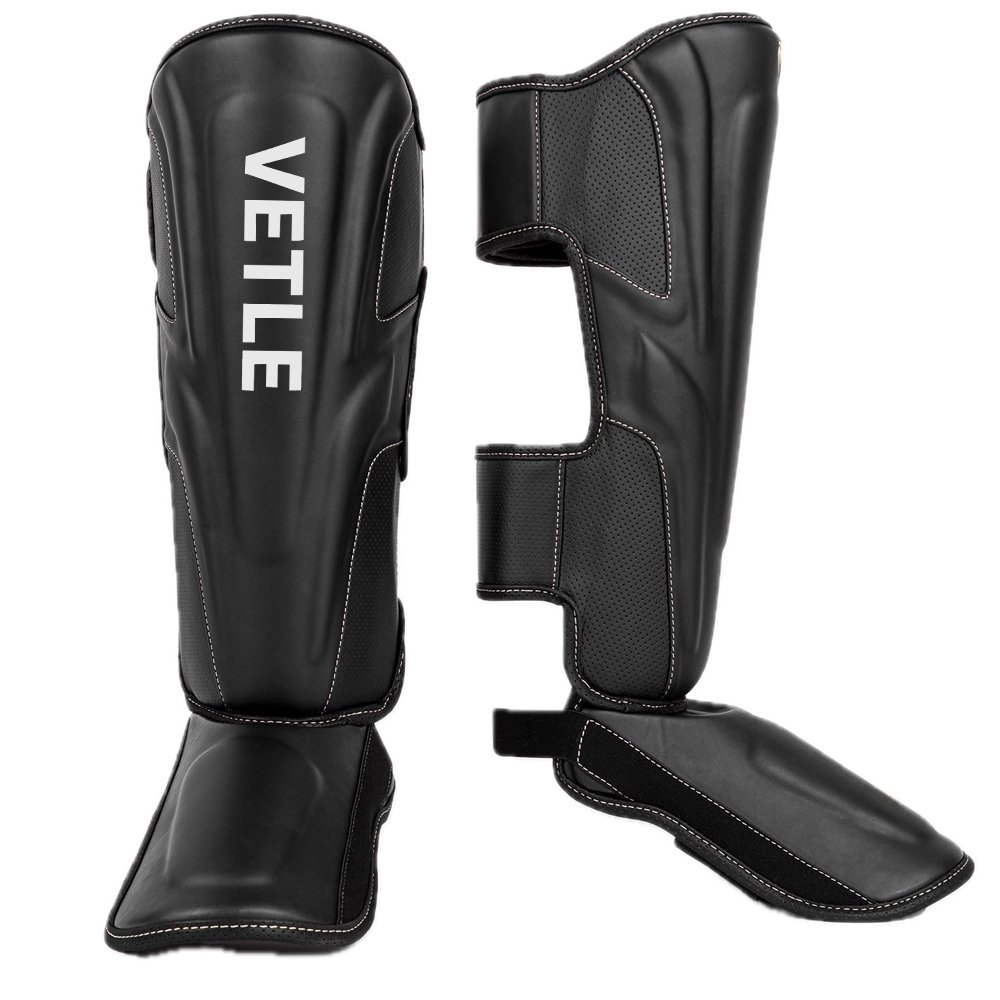 VETLE Premium Leather Shin Instep Guards – Heavy Duty Protection for Muay Thai, MMA, Kickboxing, and Sparring (Pair)